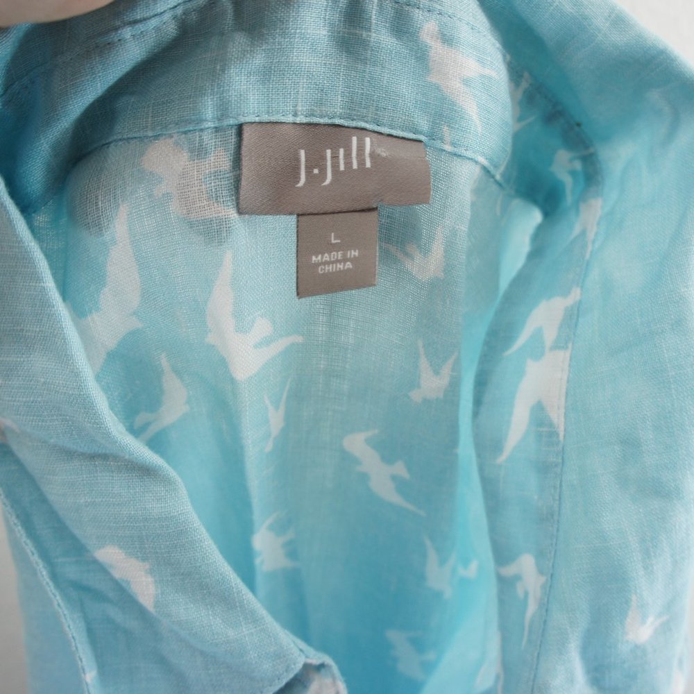 J.JILL blue linen bird tunic blouse size L nwots - Picture 4 of 5